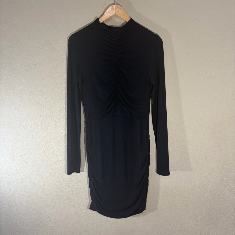 Veronica Beard Women's Black Ruched Mock Neck Knit Midi Dress Sz S Quiet Luxury